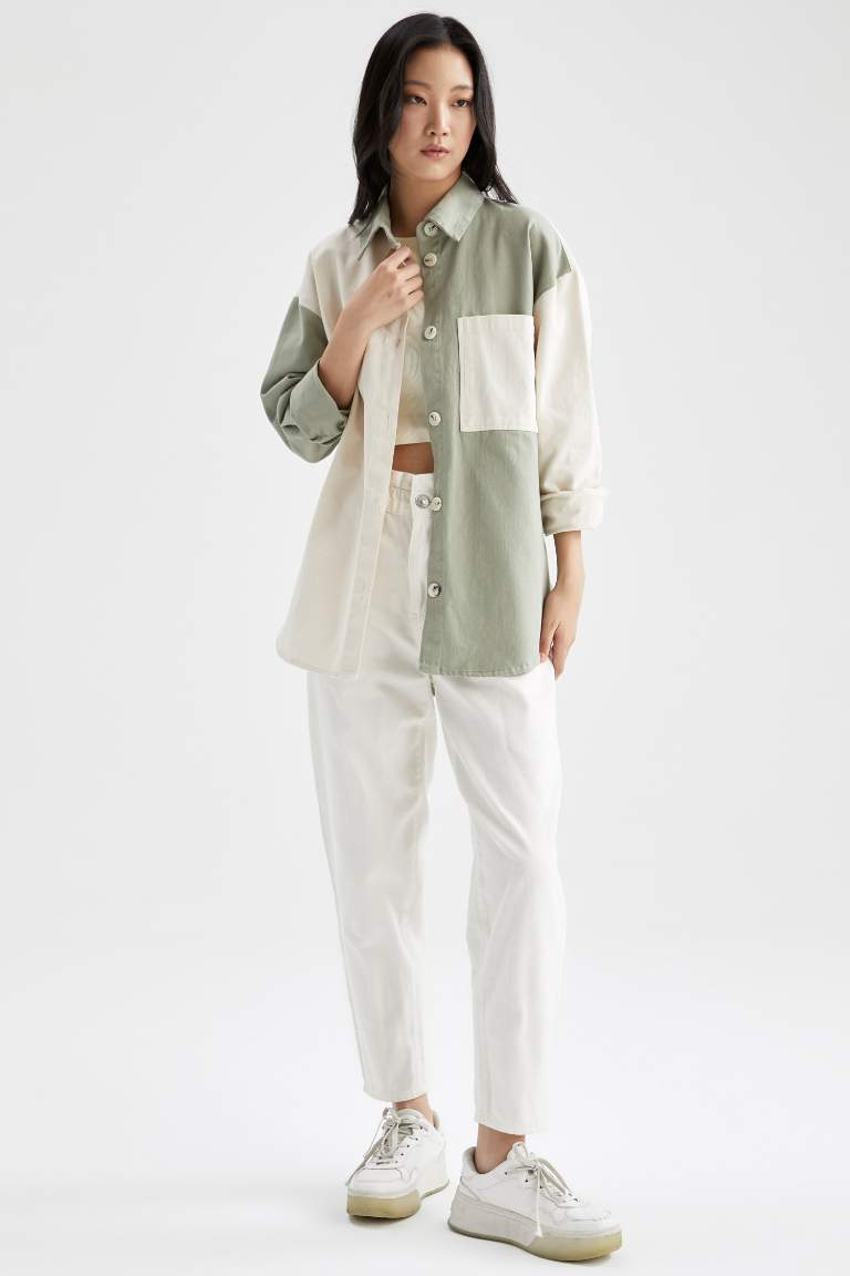 Oversize Fit Renk Bloklu Oduncu Gömlek Ceket