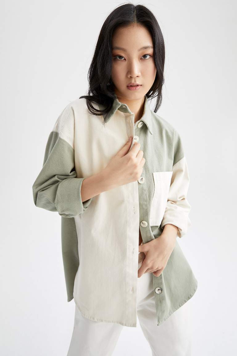 Oversize Fit Renk Bloklu Oduncu Gömlek Ceket