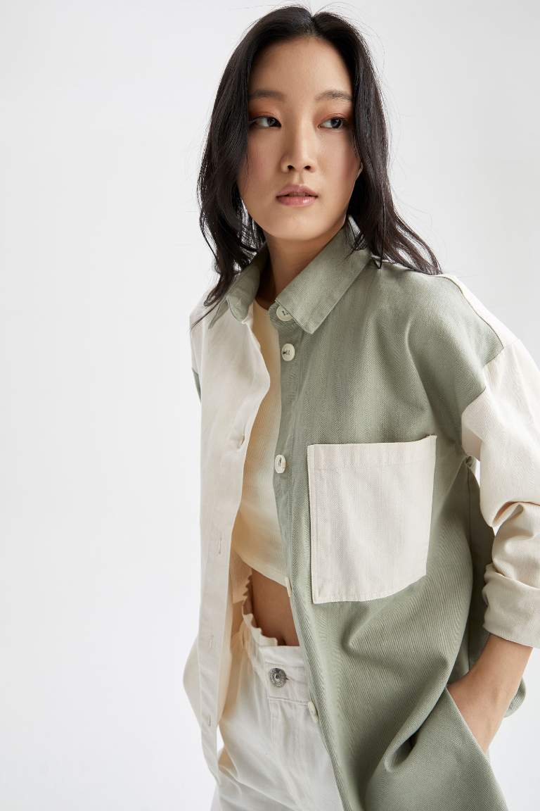 Oversize Fit Renk Bloklu Oduncu Gömlek Ceket