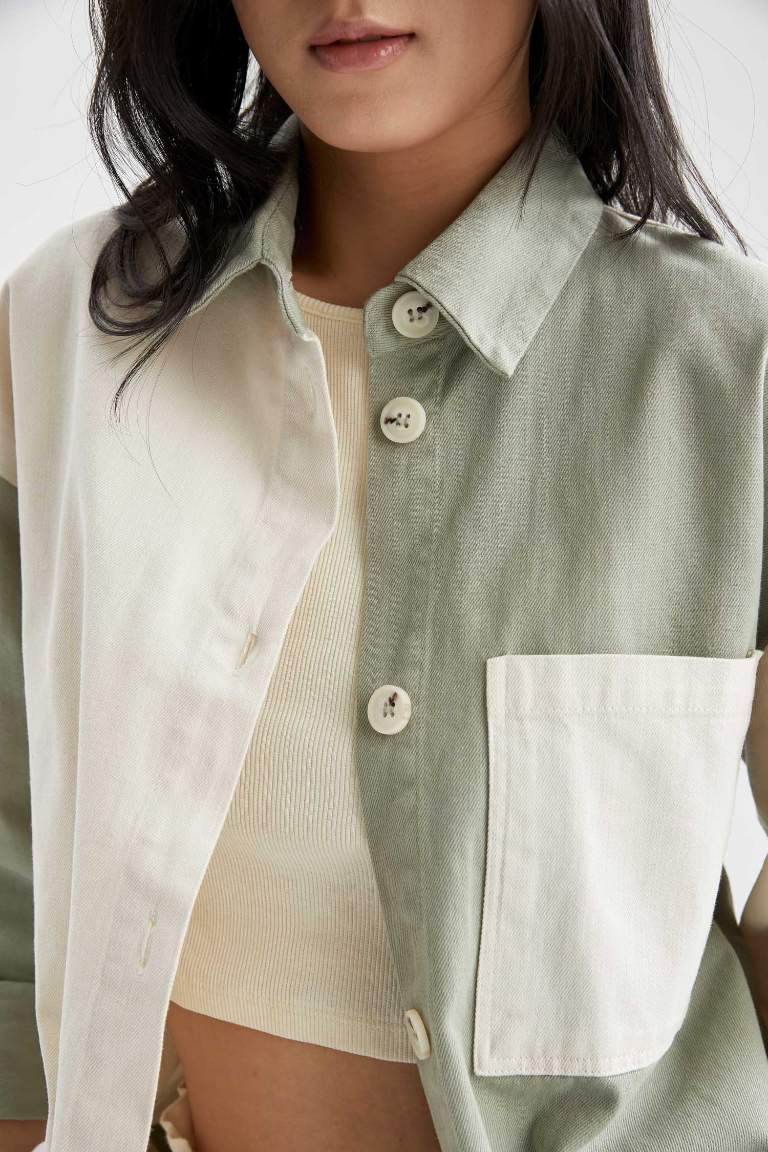 Oversize Fit Renk Bloklu Oduncu Gömlek Ceket
