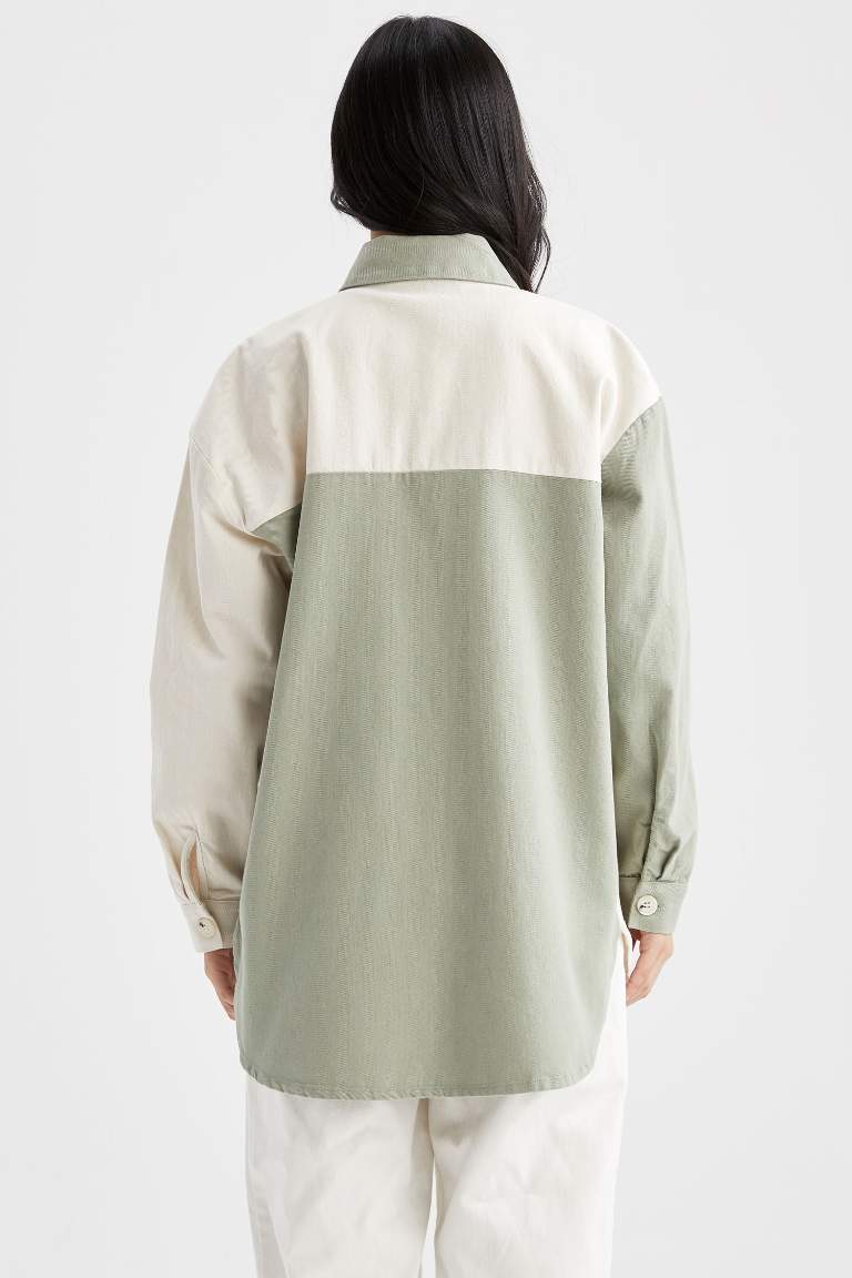 Oversize Fit Renk Bloklu Oduncu Gömlek Ceket