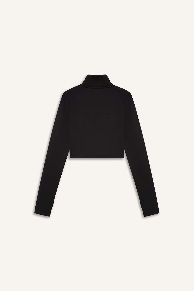 DeFactoFit Slim Fit Dar Kesim Fermuarlı Dik Yaka Sporcu Uzun Kollu Tişört