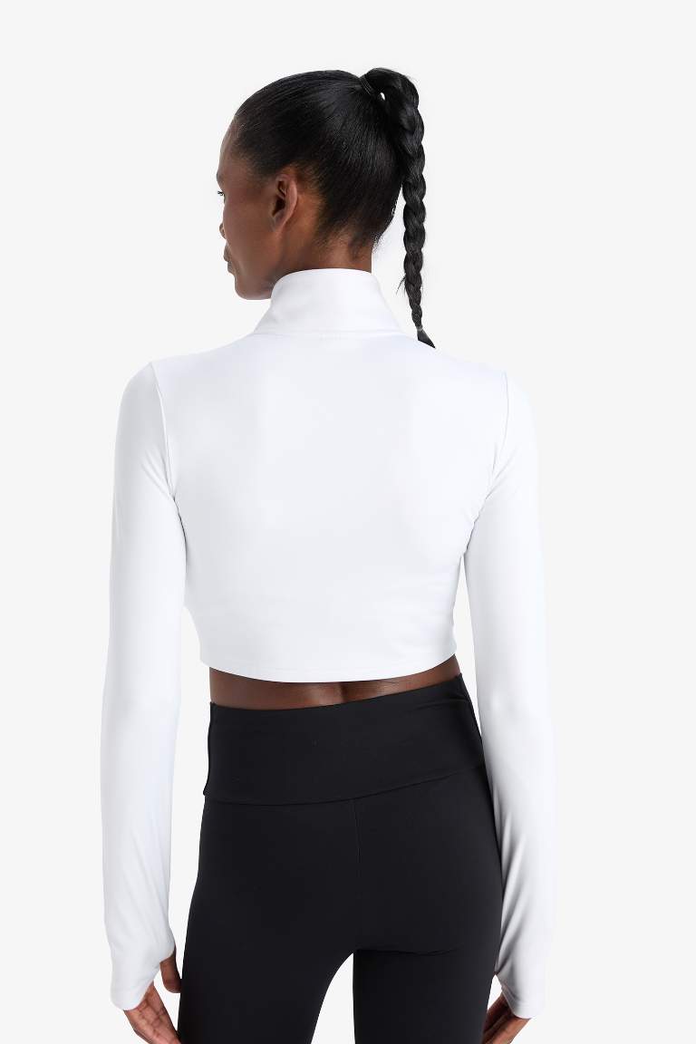 DeFactoFit Slim Fit Dar Kesim Fermuarlı Dik Yaka Uzun Kollu Tişört