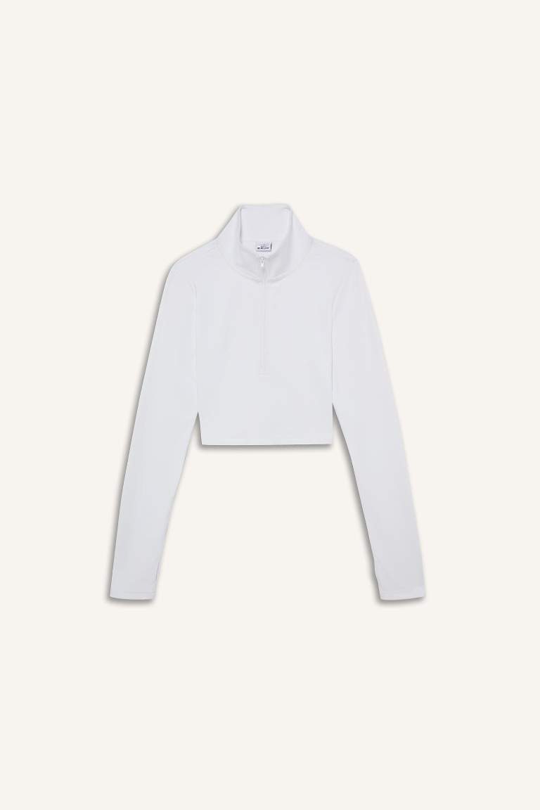 DeFactoFit Slim Fit Dar Kesim Fermuarlı Dik Yaka Uzun Kollu Tişört
