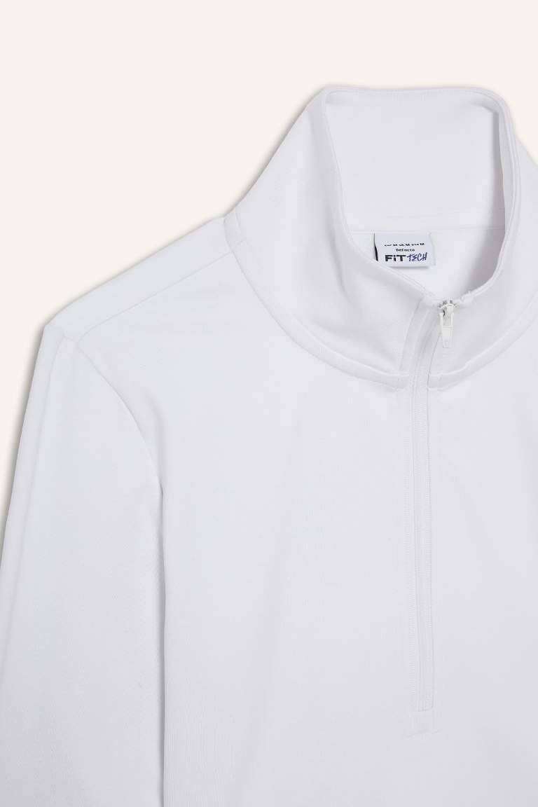 DeFactoFit Slim Fit Dar Kesim Fermuarlı Dik Yaka Uzun Kollu Tişört