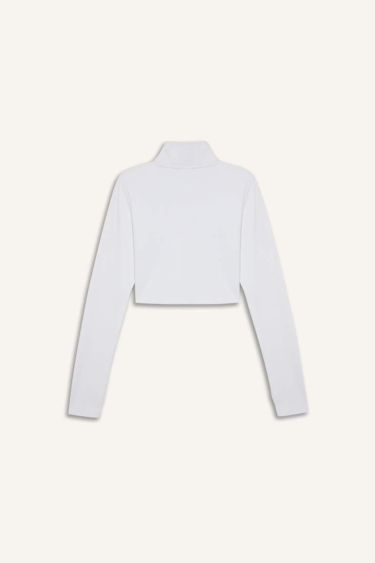 DeFactoFit Slim Fit Dar Kesim Fermuarlı Dik Yaka Uzun Kollu Tişört