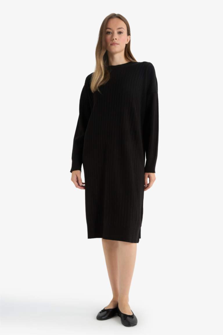Regular Fit Half Turtleneck Long Sleeve Midi Dress