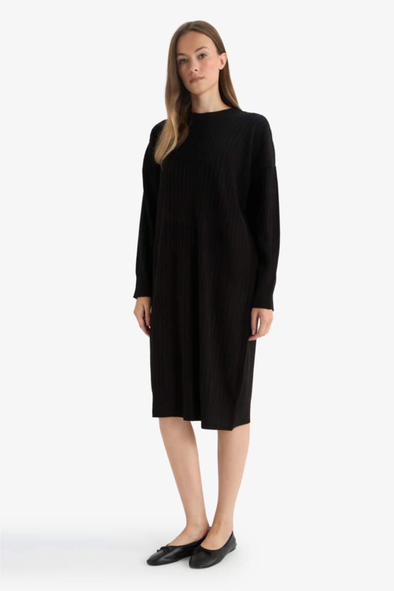 Regular Fit Half Turtleneck Long Sleeve Midi Dress