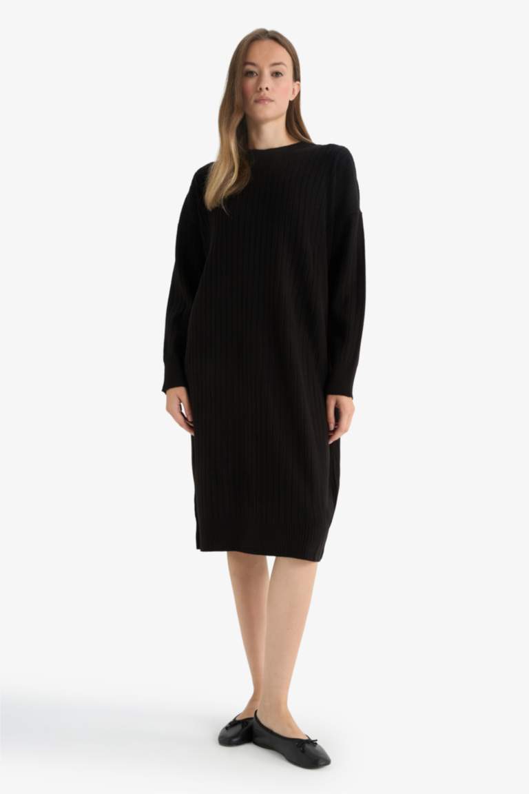 Regular Fit Half Turtleneck Long Sleeve Midi Dress