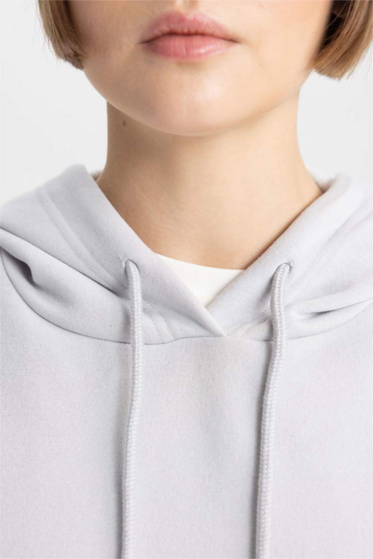 Relax Fit Kapüşonlu Kanguru Cepli Kalın Basic Düz Sweatshirt