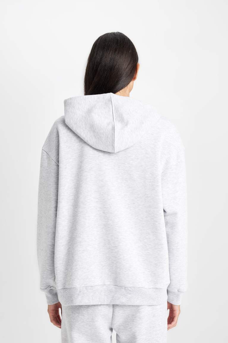 Relax Fit Kapüşonlu Kanguru Cepli Kalın Basic Düz Sweatshirt