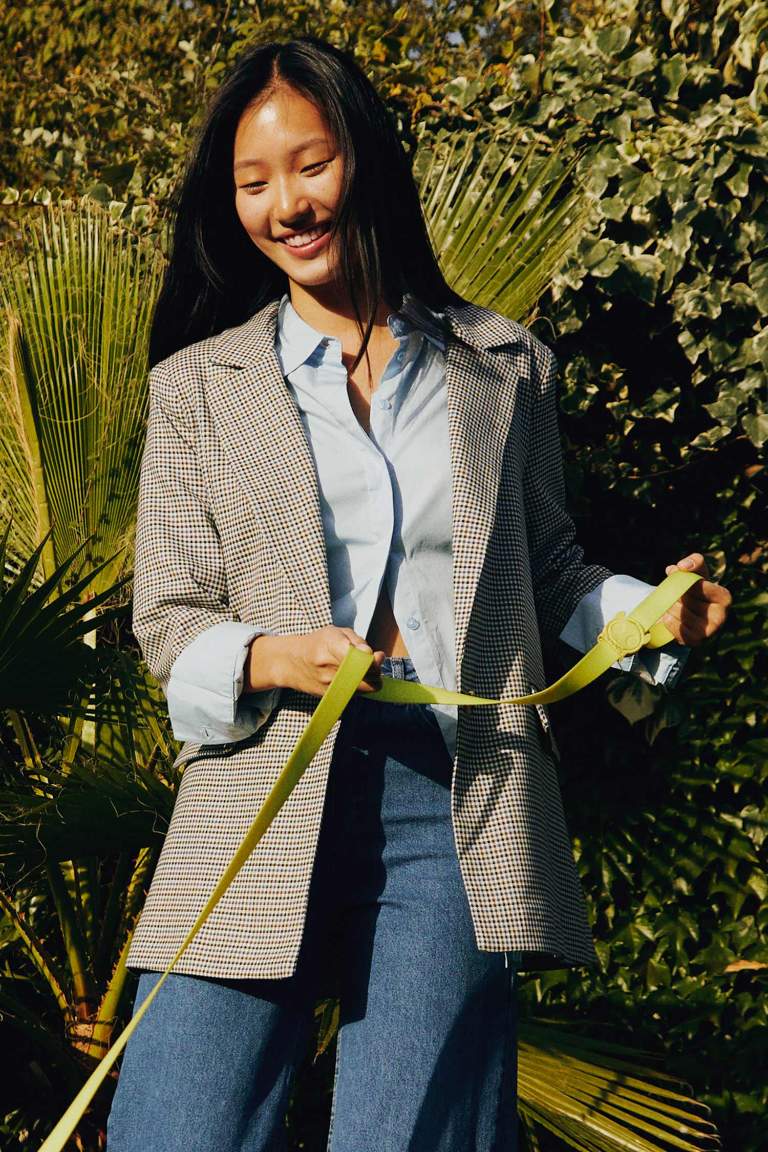 Regular Fit Kareli Tek Düğmeli Blazer Ceket