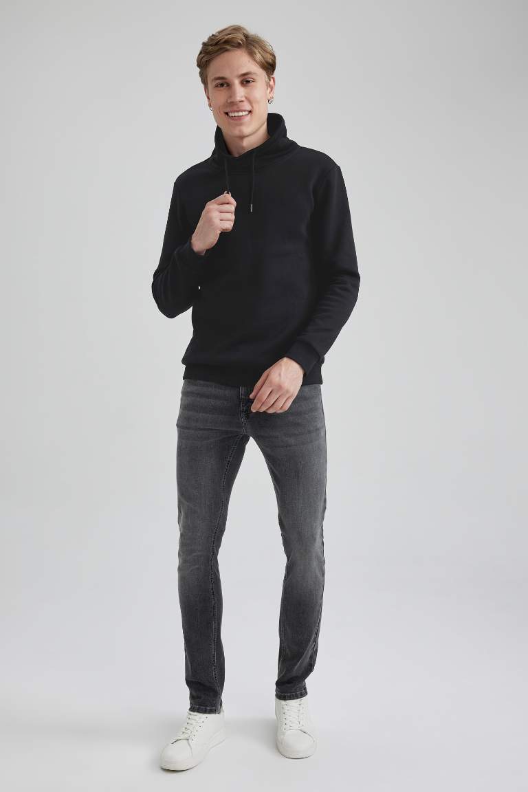 Regular Fit Şal Yaka Kalın Basic Düz Sweatshirt