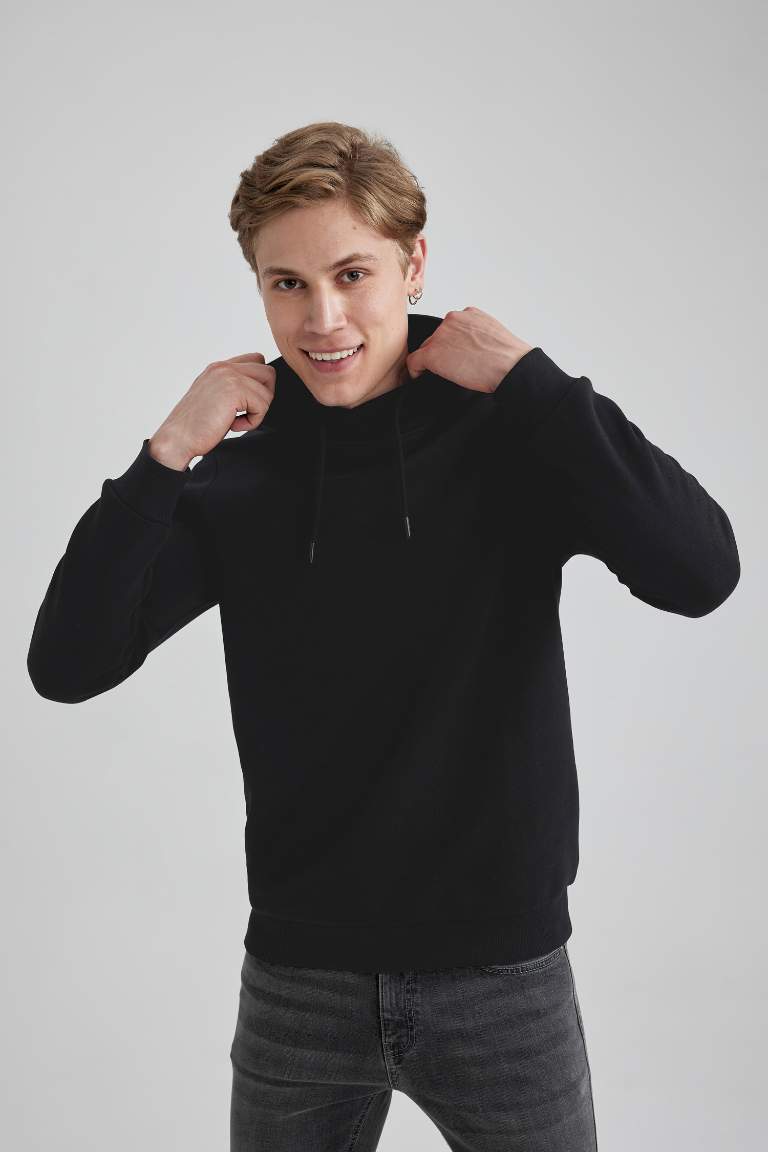 Regular Fit Şal Yaka Kalın Basic Düz Sweatshirt