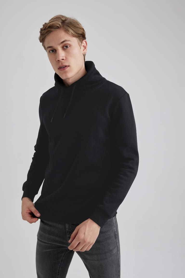 Regular Fit Şal Yaka Kalın Basic Düz Sweatshirt