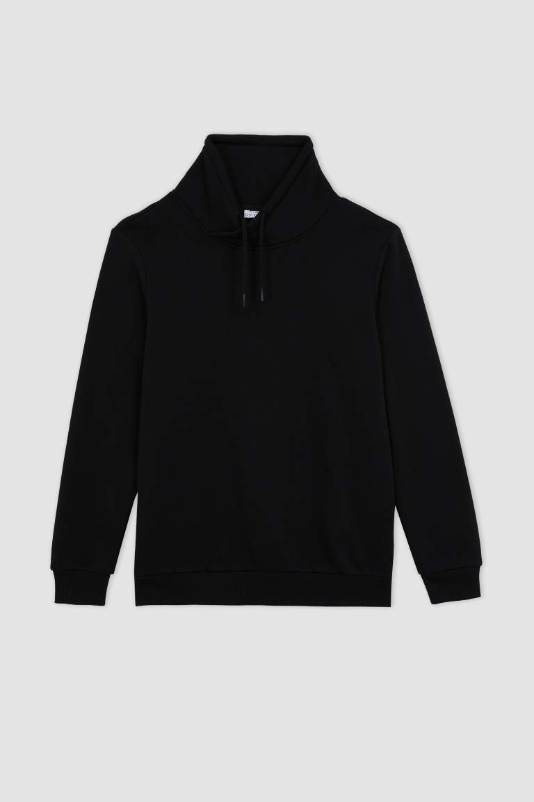 Regular Fit Şal Yaka Kalın Basic Düz Sweatshirt