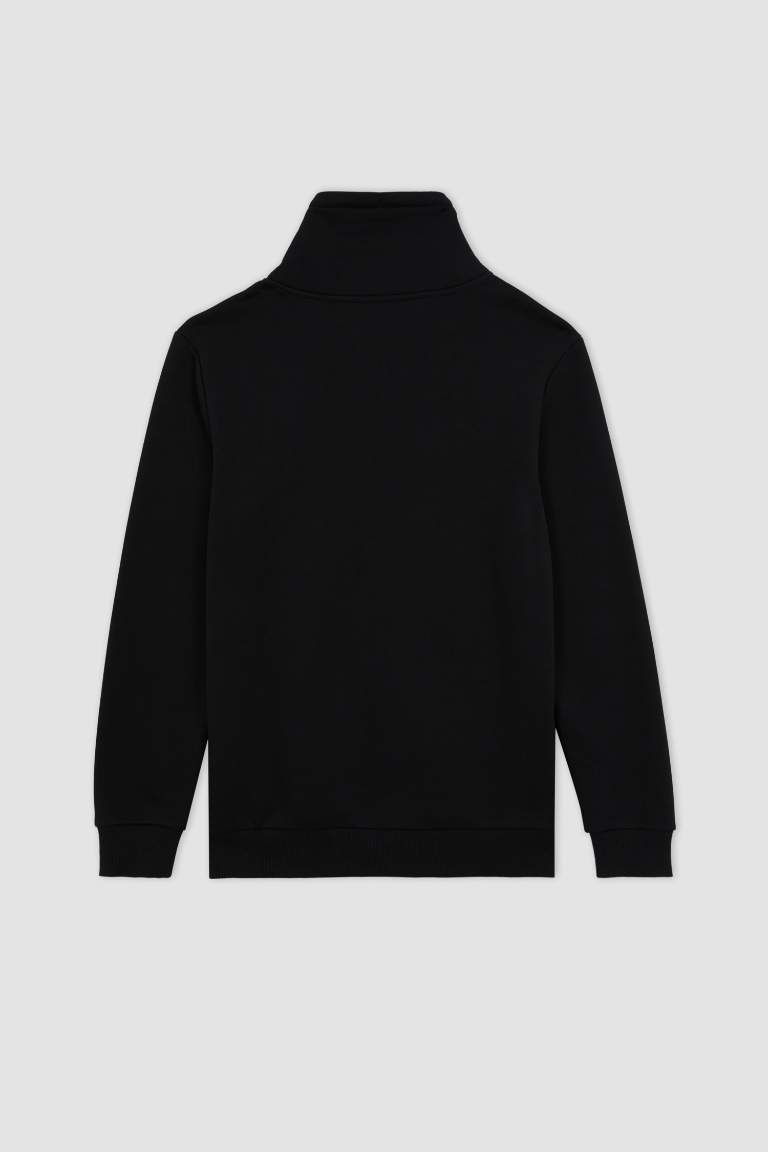 Regular Fit Şal Yaka Kalın Basic Düz Sweatshirt