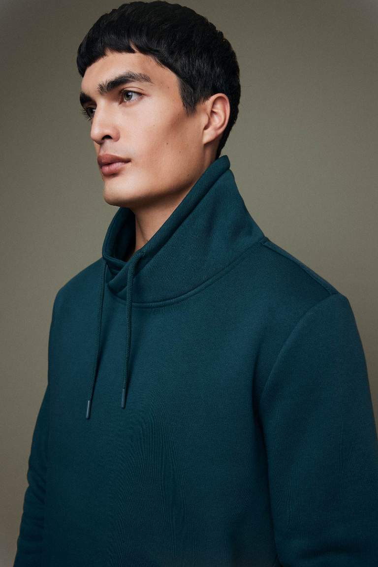 Regular Fit Şal Yaka Kalın Basic Düz Sweatshirt