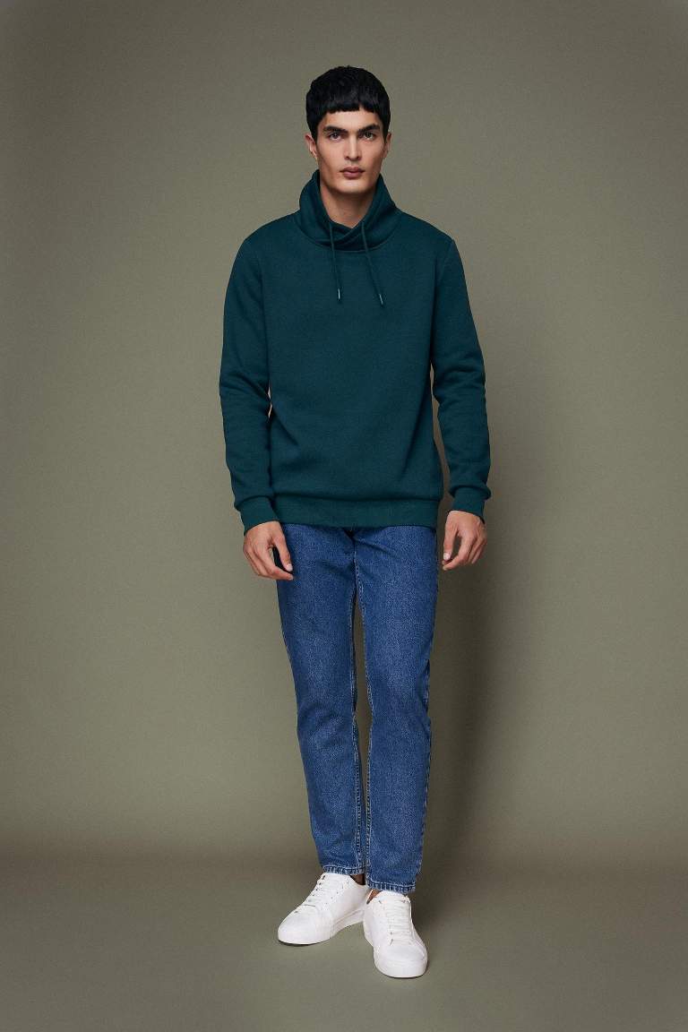 Regular Fit Şal Yaka Kalın Basic Düz Sweatshirt
