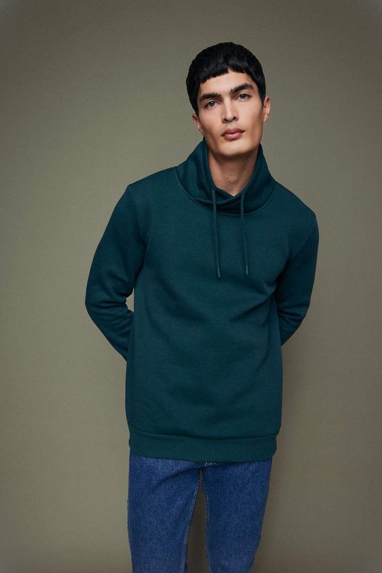 Regular Fit Şal Yaka Kalın Basic Düz Sweatshirt