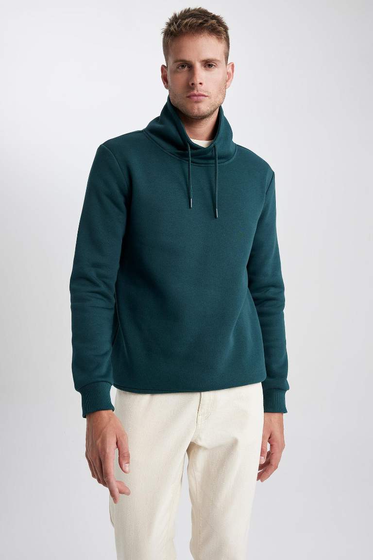 Regular Fit Şal Yaka Kalın Basic Düz Sweatshirt