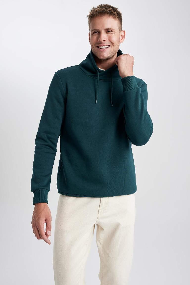 Regular Fit Şal Yaka Kalın Basic Düz Sweatshirt