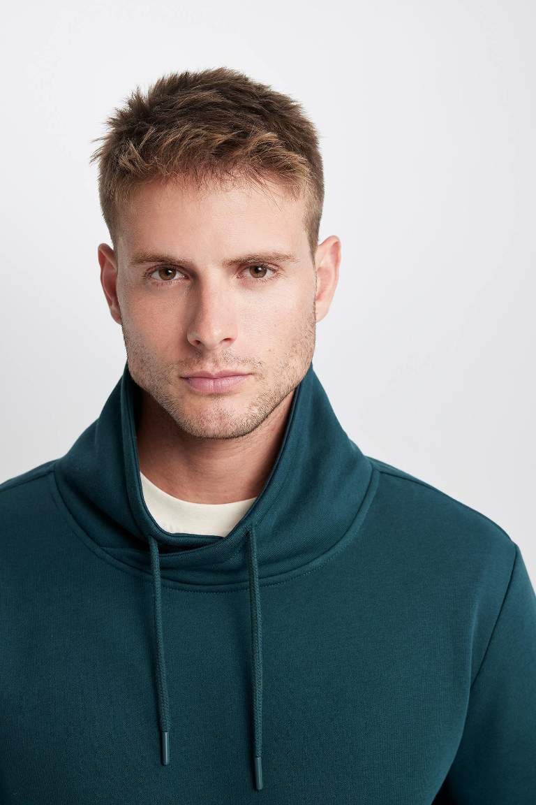 Regular Fit Şal Yaka Kalın Basic Düz Sweatshirt