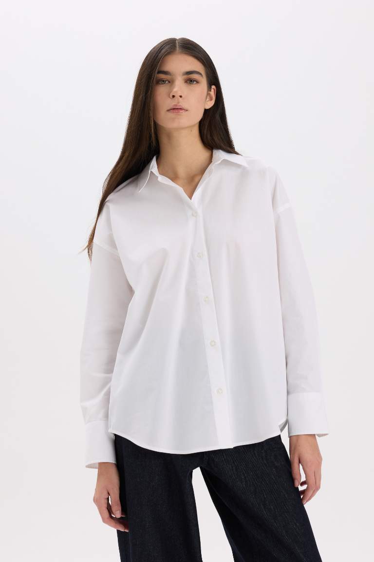 Oversize Fit Shirt Collar Poplin Long Sleeve Shirt