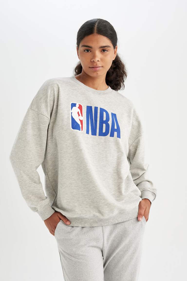 DeFactoFit NBA Oversize Geniş Kalıp Bisiklet Yaka Sweatshirt