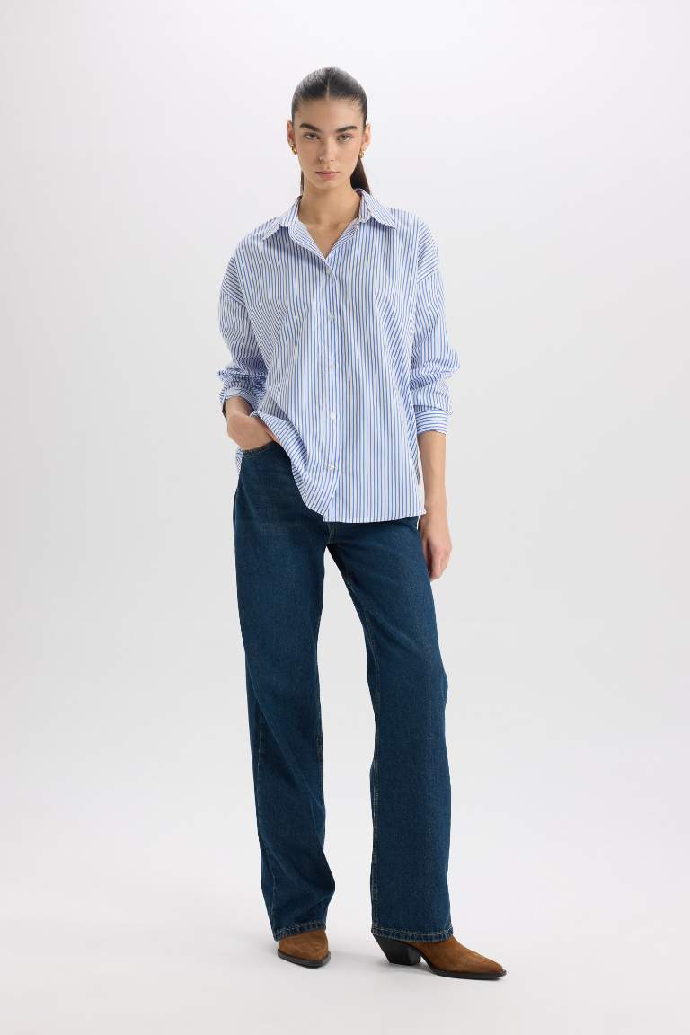 Oversize Fit Shirt Collar Poplin Long Sleeve Shirt