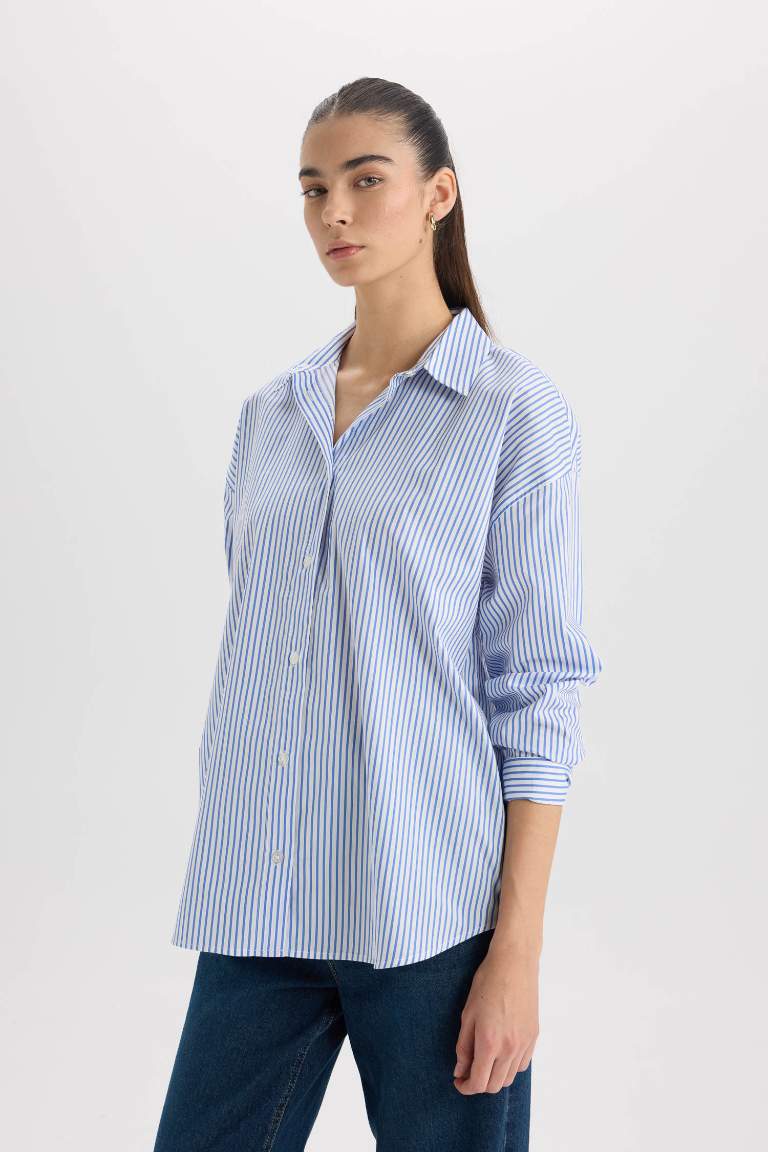 Oversize Fit Shirt Collar Poplin Long Sleeve Shirt