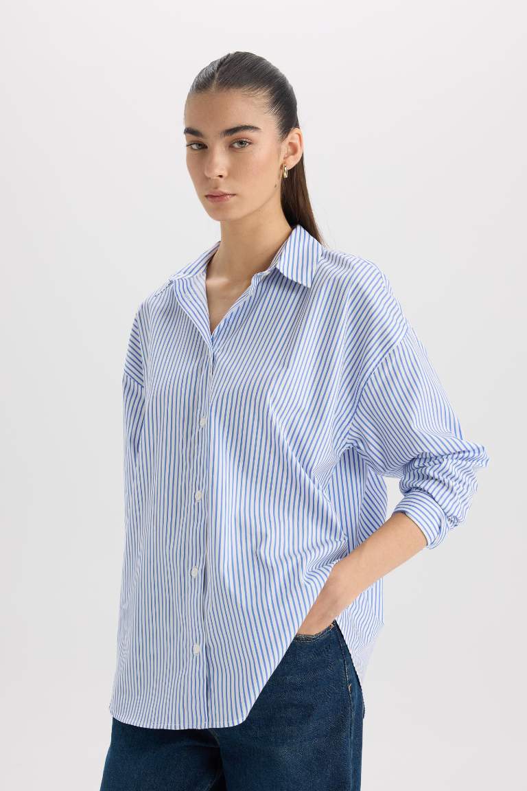 Oversize Fit Shirt Collar Poplin Long Sleeve Shirt