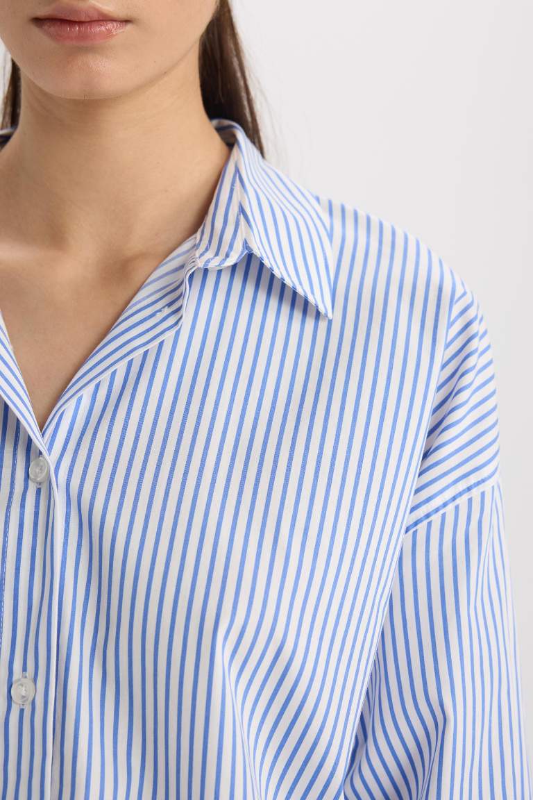 Oversize Fit Shirt Collar Poplin Long Sleeve Shirt