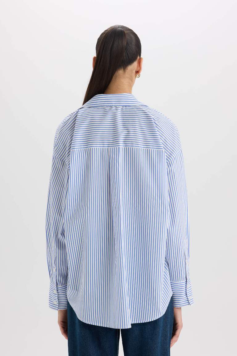 Oversize Fit Shirt Collar Poplin Long Sleeve Shirt