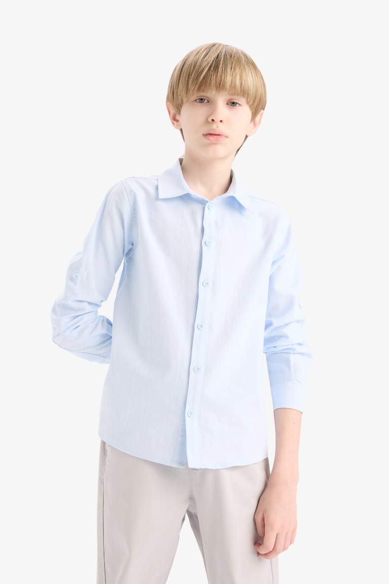 Boy Regular Fit Polo Neck Oxford Long Sleeve Shirt