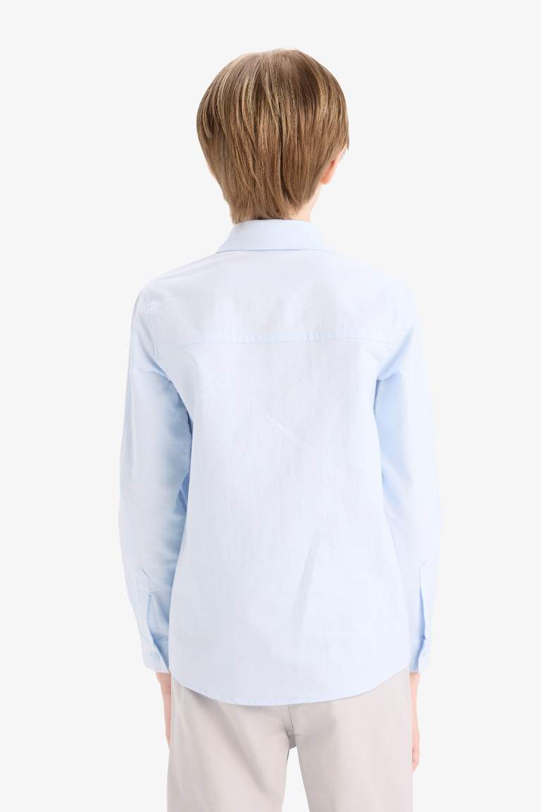 Boy Regular Fit Polo Neck Oxford Long Sleeve Shirt