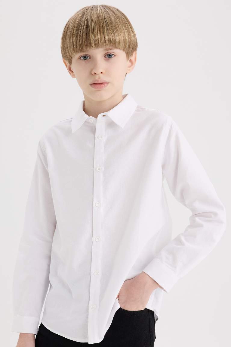 Boy Polo Neck Oxford Long Sleeve Shirt