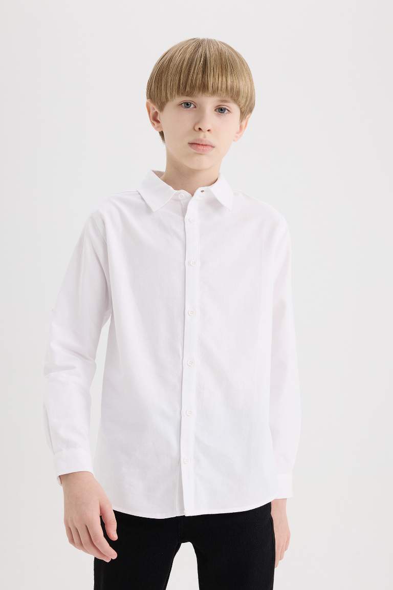 Boy Polo Neck Oxford Long Sleeve Shirt