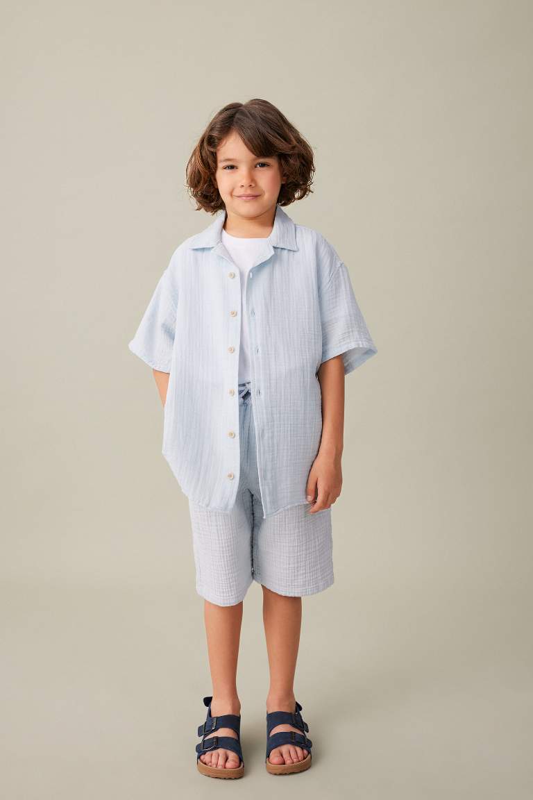 Chemise Oversize en Mousseline à Manches Courtes et à Col Polo pour Garçon