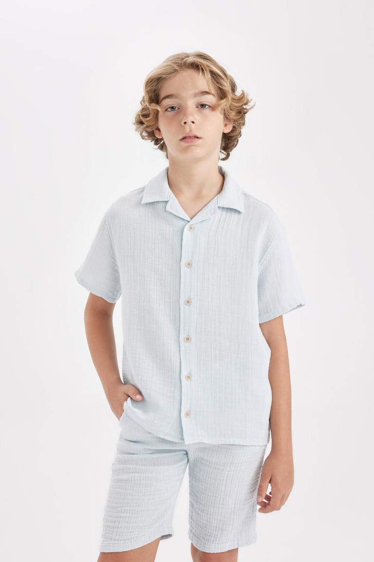 Chemise Oversize en Mousseline à Manches Courtes et à Col Polo pour Garçon