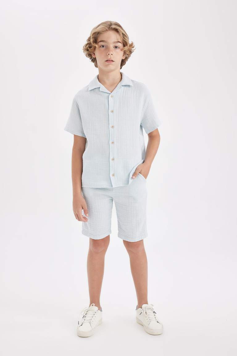 Chemise Oversize en Mousseline à Manches Courtes et à Col Polo pour Garçon