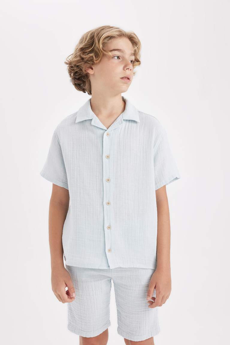 Chemise Oversize en Mousseline à Manches Courtes et à Col Polo pour Garçon