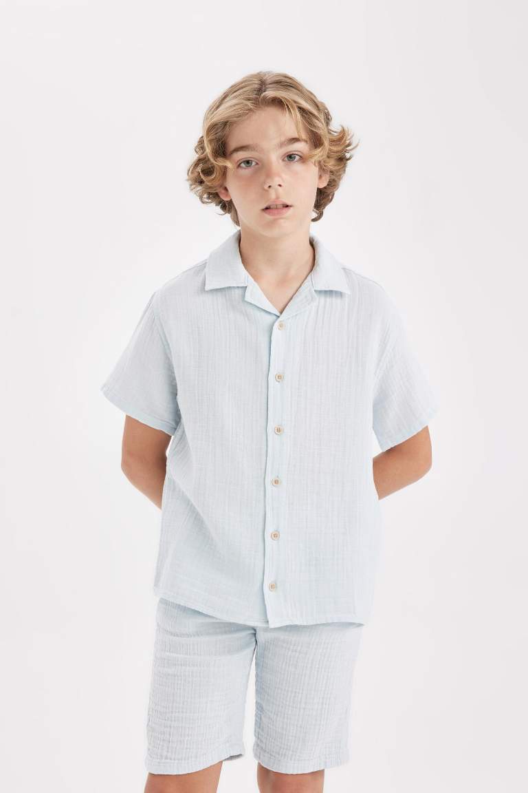 Chemise Oversize en Mousseline à Manches Courtes et à Col Polo pour Garçon