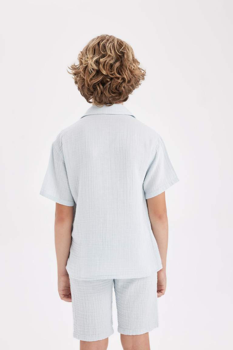 Chemise Oversize en Mousseline à Manches Courtes et à Col Polo pour Garçon