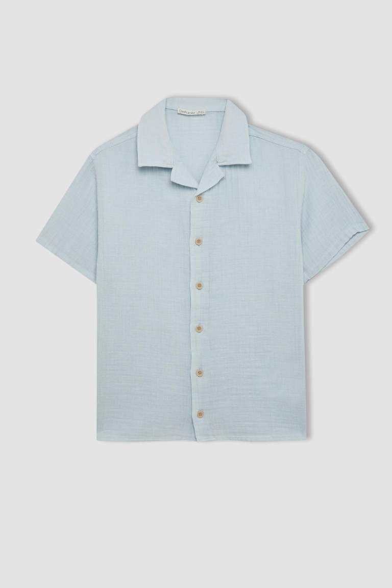 Chemise Oversize en Mousseline à Manches Courtes et à Col Polo pour Garçon