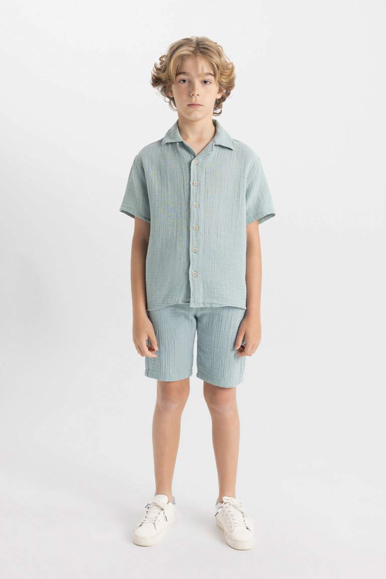 Chemise Oversize en Mousseline à Manches Courtes et à Col Polo pour Garçon