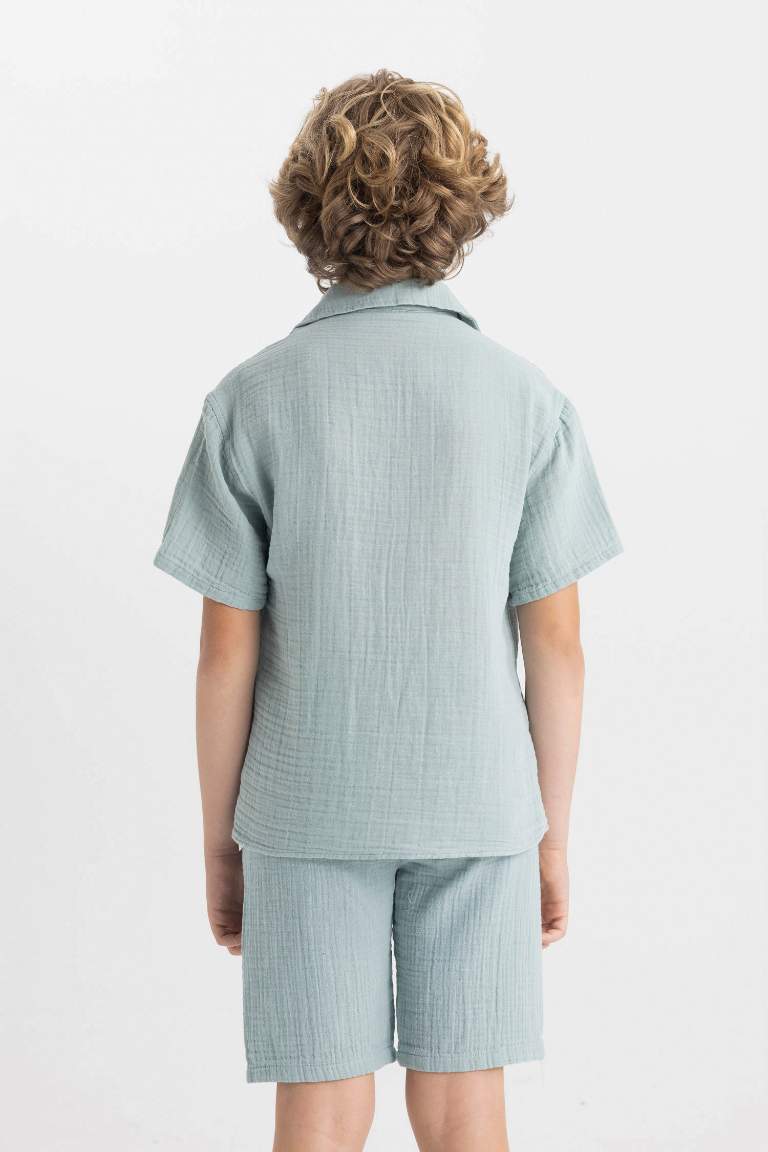 Chemise Oversize en Mousseline à Manches Courtes et à Col Polo pour Garçon