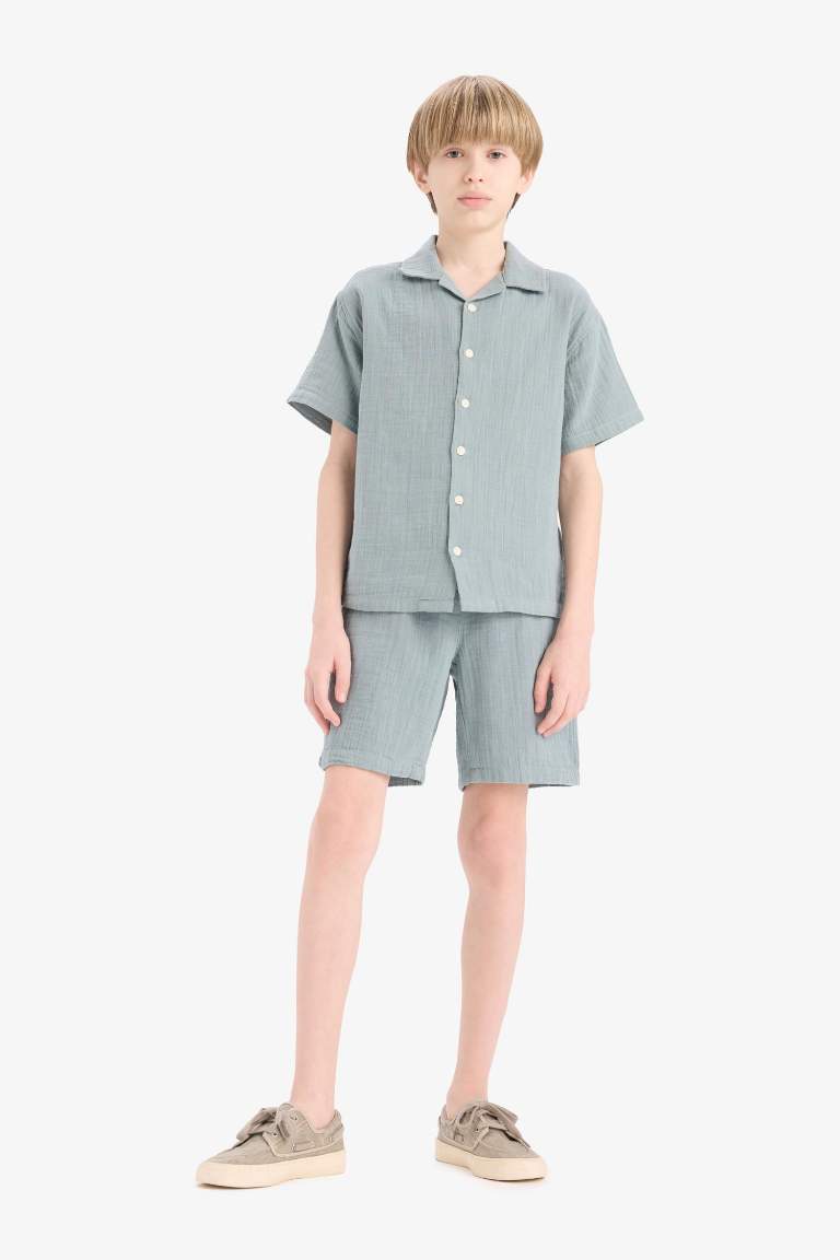 Boy Oversize Fit Polo Neck Muslin Shirt