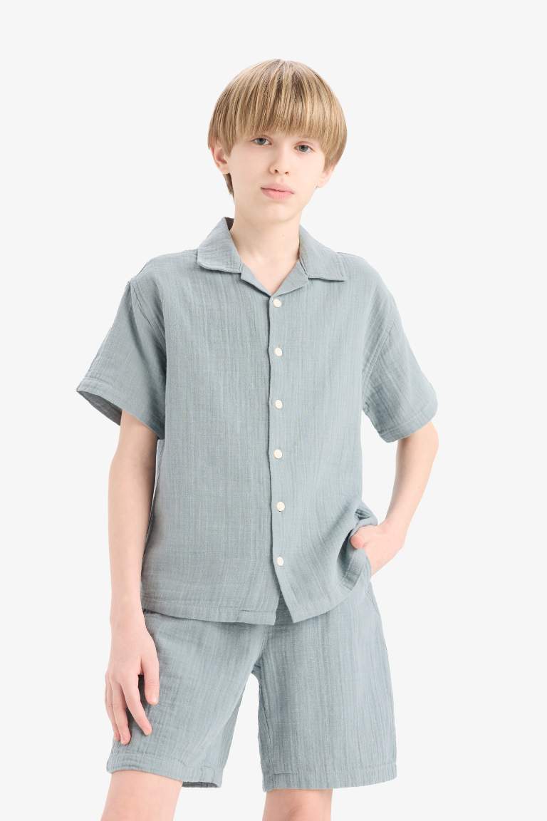 Boy Oversize Fit Polo Neck Muslin Shirt