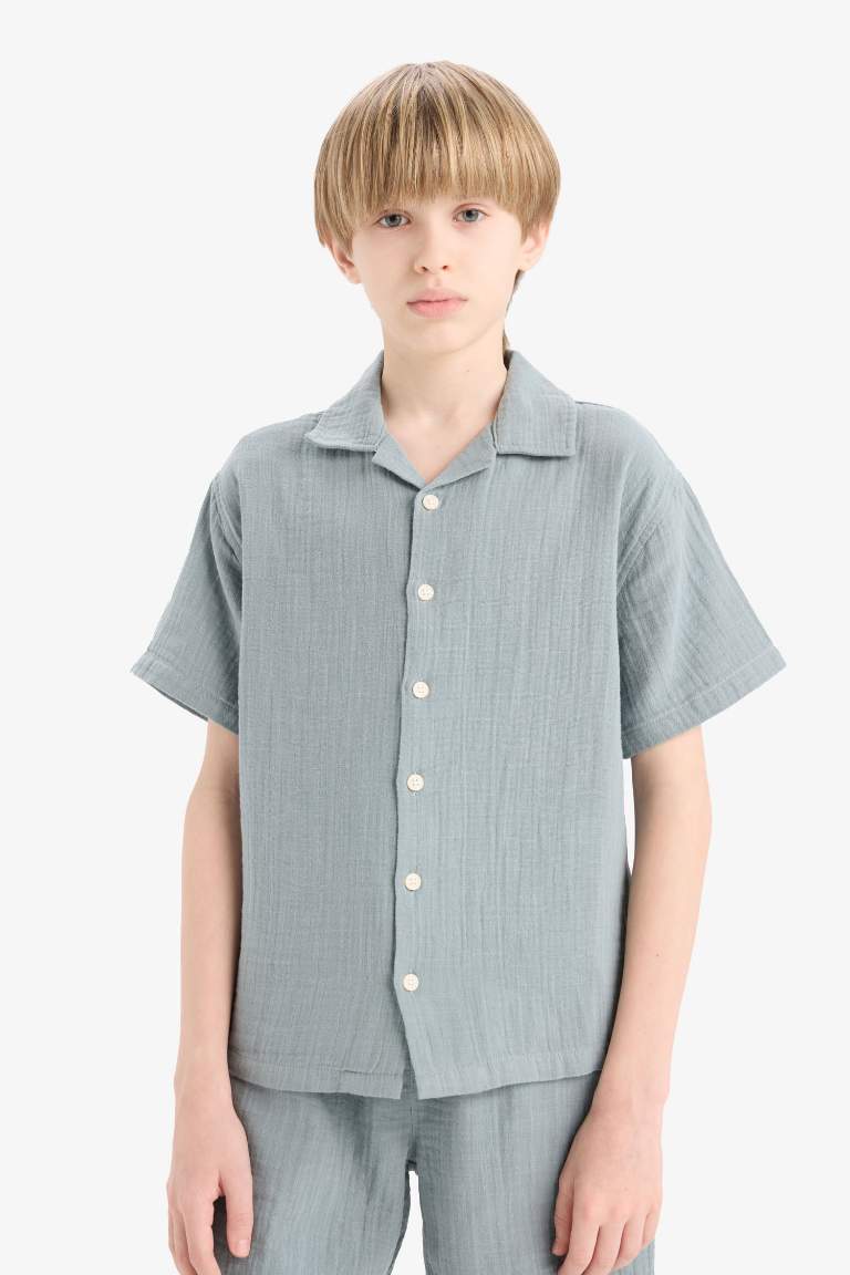 Boy Oversize Fit Polo Neck Muslin Shirt